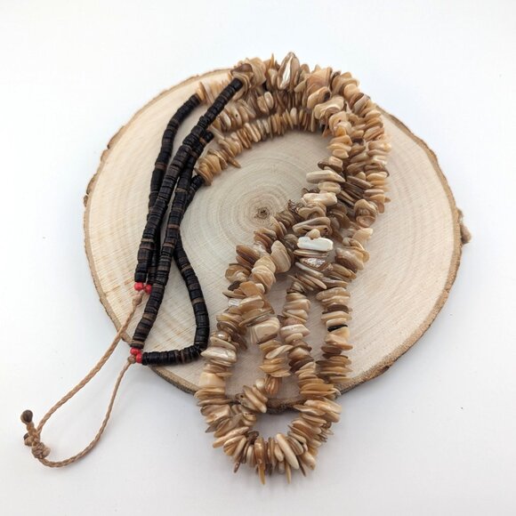 Navajo Two Strand Shell Chip Beaded Pullover Necklace w/ Pen Shell Heishi ** - Picture 7 of 12